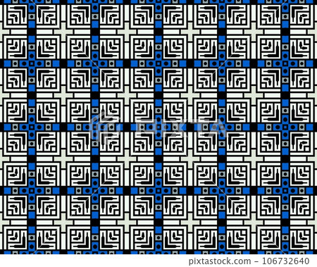 Seamless repeatable blue, white and black colored abstract pattern background Perfect for fashion, textile design, cute themed fabric, on wallpaper Seamless repeatable blue, white and black colored abstract pattern background Perfect for fashion, textile design, cute themed fabric, on wallpaper 106732640