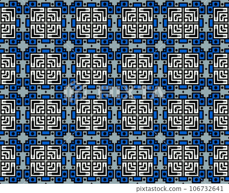 Seamless repeatable blue, white and black colored abstract pattern background Perfect for fashion, textile design, cute themed fabric, on wallpaper Seamless repeatable blue, white and black colored abstract pattern background Perfect for fashion, textile design, cute themed fabric, on wallpaper 106732641