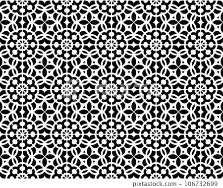 Tribe motif seamless Black and white line geometrical ethnic wallpaper Ancient mosaic Ethnical folk image Tribal ornament. Embroidery background Tribe motif seamless Black and white line geometrical ethnic wallpaper Ancient mosaic Ethnical folk image Tribal ornament. Embroidery background 106732699