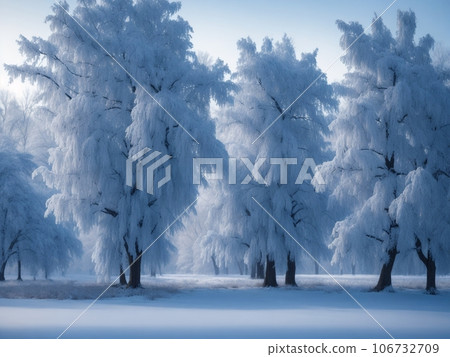 神秘的冬季自然現象“凍樹”[AI生成圖像] 106732709