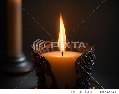Candle with a lit flame [AI generated image] 106732834