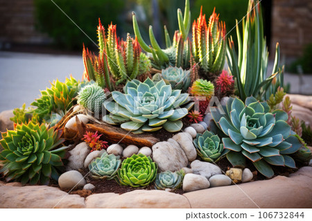 Succulent landscaping garden with rocks and... - Stock Illustration  [106732844] - PIXTA