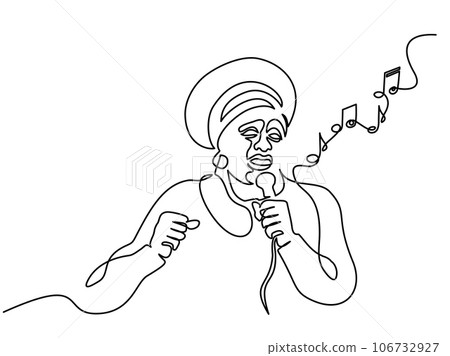 African Woman singer sing song with microphone in hands. 106732927