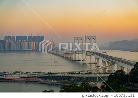 Sunset view of the Sai Van Bridge Sunset view of the Sai Van Bridge 106733131