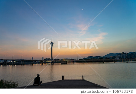 Sunset view of the Governador Nobre de Carvalho Bridge Sunset view of the Governador Nobre de Carvalho Bridge 106733178