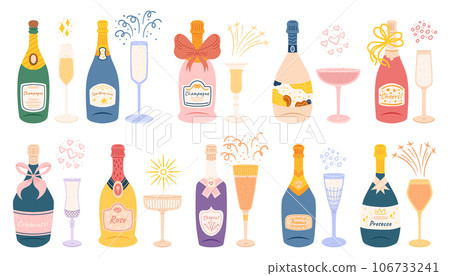 Elegant Champagne Bottles With Glasses For Celebrating Special Occasions, Create Festive Atmosphere, Vector Illustration Elegant Champagne Bottles With Glasses For Celebrating Special Occasions, Create Festive Atmosphere, Vector Illustration 106733241