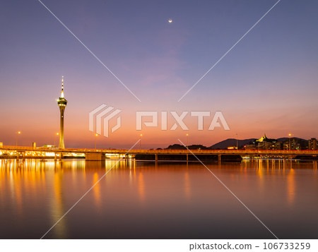 Sunset view of the Governador Nobre de Carvalho Bridge Sunset view of the Governador Nobre de Carvalho Bridge 106733259