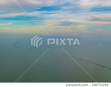 Aerial view of the Hong Kong Zhuhai Macau Bridge construction site 106733269