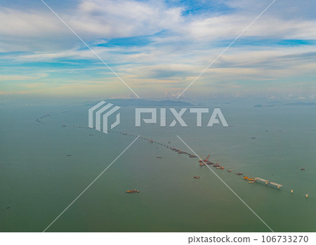Aerial view of the Hong Kong Zhuhai Macau Bridge construction site 106733270