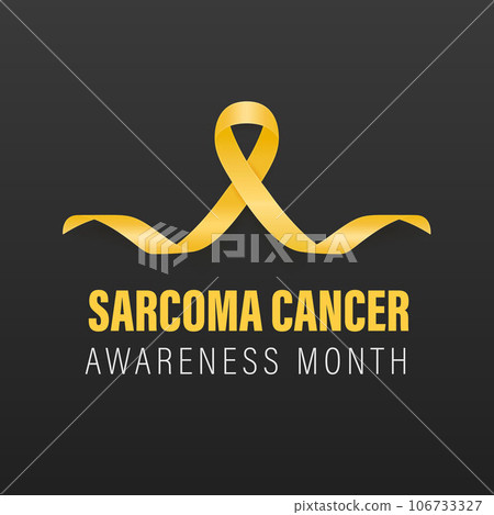 Sarcoma, Bone Cancer Banner, Card, Placard with Vector 3d Realistic Yellow Ribbon on Black Background. Sarcoma Cancer Awareness Month Symbol Closeup, July. World Bone Cancer Day Concept Sarcoma, Bone Cancer Banner, Card, Placard with Vector 3d Realistic Yellow Ribbon on Black Background. Sarcoma Cancer Awareness Month Symbol Closeup, July. World Bone Cancer Day Concept 106733327