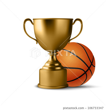 Realistic Vector 3d Blank Golden Champion Cup Icon wirh Basketball Set Closeup Isolated on White. Design Template of Championship Trophy. Sport Tournament Award, Gold Winner Cup and Victory Concept Realistic Vector 3d Blank Golden Champion Cup Icon wirh Basketball Set Closeup Isolated on White. Design Template of Championship Trophy. Sport Tournament Award, Gold Winner Cup and Victory Concept 106733347