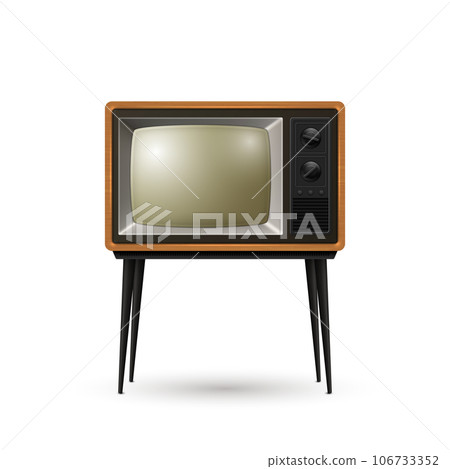 Vector Realistic Retro TV Receiver Isolated on White Background. Home Interior Design Concept. Vintage TV Set in Front View. Television Concept 106733352