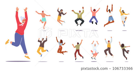 People Jump By Propelling Themselves Off The Ground Using Their Legs. Characters Experiencing A Brief Moment 106733366
