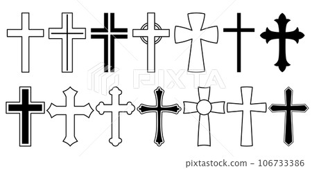 Collection Of Christian Cross Icons Featuring Various Designs And Styles. Black and White Crosses Represent Faith 106733386