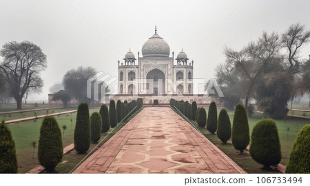 Mausoleum of Taj Mahal city of Agra, UNESCO historical monument. AI generated. 106733494