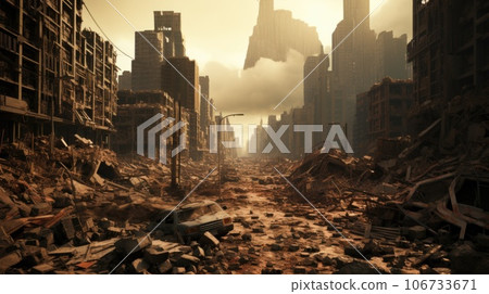 A city destroyed by a nuclear war, AI 106733671