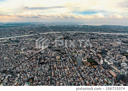 Aerial view of Koto City, Tokyo, Japan 106735074