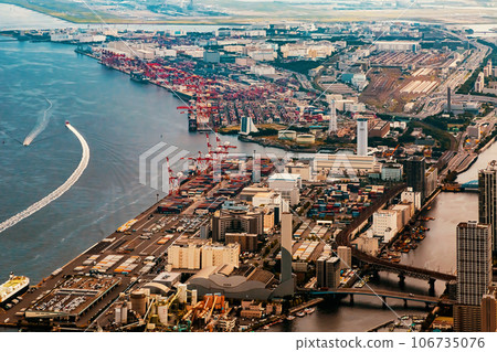 Aerial view of Odaiba Harbor in Tokyo, Japan Aerial view of Odaiba Harbor in Tokyo, Japan 106735076