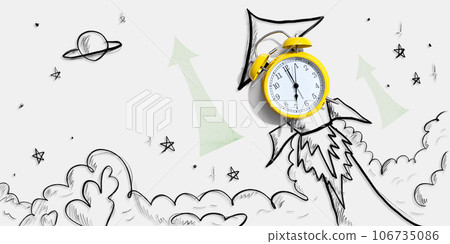 Alarm clock flying to the sky like a rocket 106735086