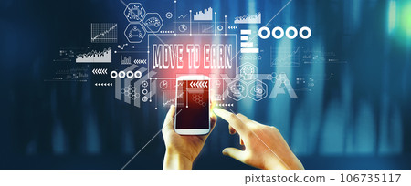 Move to Earn theme with person using smartphone Move to Earn theme with person using smartphone 106735117
