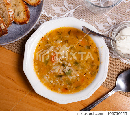 Rassolnik - Traditional Russian soup with pickled cucmbers Rassolnik - Traditional Russian soup with pickled cucmbers 106736055