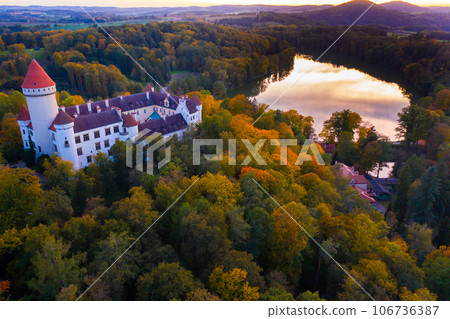 Panoramic view from drone of castle Konopiste Castle. Panoramic view from drone of castle Konopiste Castle. 106736387
