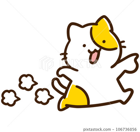 一隻可愛的貓指向右側並朝那個方向前進的變形插圖 106736856