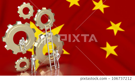 The Business man and gear group on Chinese flag Background 3d rendering 106737212