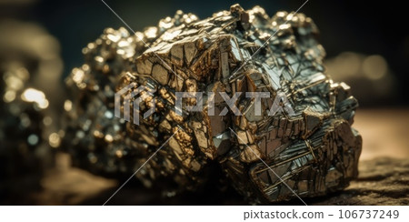 Photo of the mineral stone pyrite close-up, macro. Generative AI 106737249