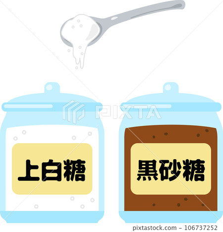 Caster sugar and brown sugar in a glass container 106737252