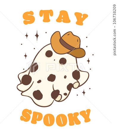 Halloween Cowboy Ghost. Cute Kawaii Cartoon Doodle Illustration. stay spooky. Halloween Cowboy Ghost. Cute Kawaii Cartoon Doodle Illustration. stay spooky. 106738209