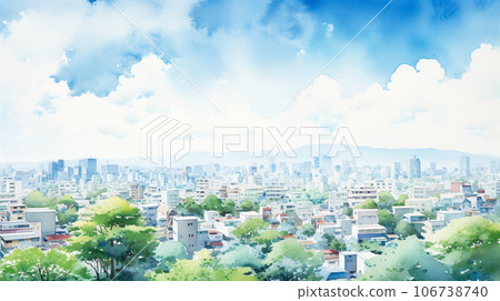 當地城市景觀的圖像水彩插圖“人工智能生成圖像” 當地城市景觀的圖像水彩插圖“人工智能生成圖像” 106738740