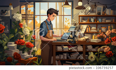 Stationer characters work at stationery shop , AI generated 106739257