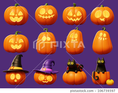 3D Halloween pumpkin lantern set 106739397