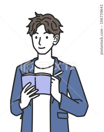 A man in a casual office outfit taking notes A man in a casual office outfit taking notes 106739641