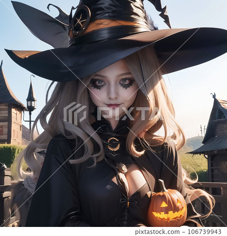 Woman dressed as a witch for Halloween Woman dressed as a witch for Halloween 106739943