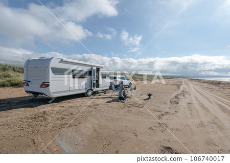Caravan Campig beautiful landscape beach sand dunes near Melbystrand Laholm Sweden coast outdoor Lifestyle 106740017