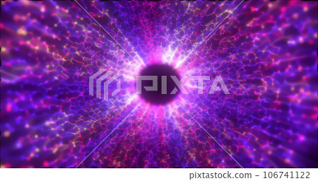 Abstract purple energy tunnel made of particles and a grid of high-tech lines with a glowing background effect Abstract purple energy tunnel made of particles and a grid of high-tech lines with a glowing background effect 106741122