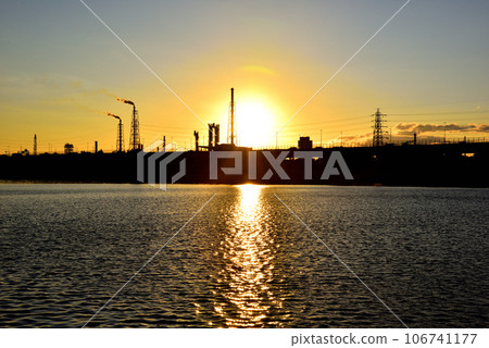 Evening view of Hamadera Channel seen from Hamadera Park, Osaka Evening view of Hamadera Channel seen from Hamadera Park, Osaka 106741177