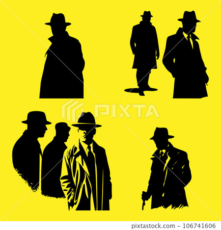 Mafia silhouette vector, Detective silhouette vector isolated on white background	 106741606