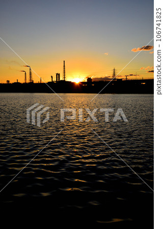 Evening view of Hamadera Channel seen from Hamadera Park, Osaka Evening view of Hamadera Channel seen from Hamadera Park, Osaka 106741825