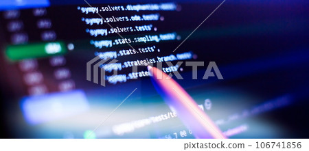 computer code with virtual screen. Programming code technology. computer code with virtual screen. Programming code technology. 106741856