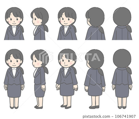Young woman (suit) facing various directions 106741907