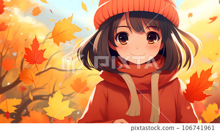 手绘卡通唯美的秋天里的女孩插画 手绘卡通唯美的秋天里的女孩插画 106741961