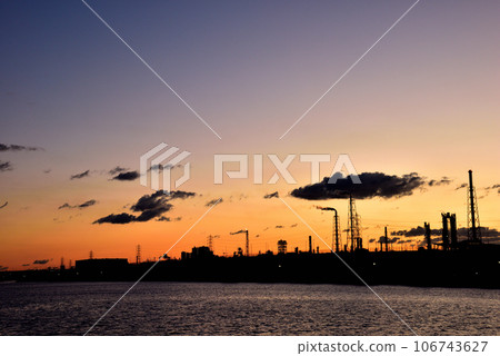 Evening view of Hamadera Channel seen from Hamadera Park, Osaka Evening view of Hamadera Channel seen from Hamadera Park, Osaka 106743627