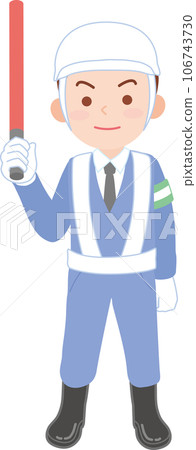 Working person_Traffic instructor_Male_Smiling while holding a guide rod_Full body 106743730