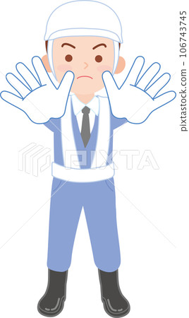 Worker_Traffic instructor_Male_Pose with both palms forward to STOP_Full body 106743745