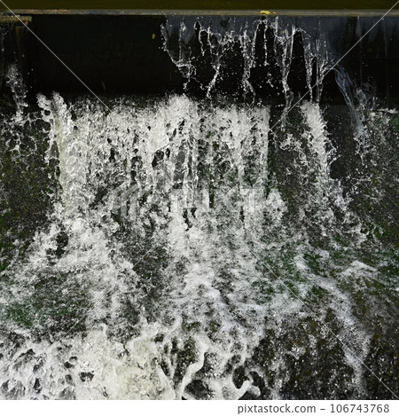 Running water in the river. Rafting on the river Jihlava and a beautiful natural swimming pool in the forest. Stribsky mill - Czech Republic. 106743768
