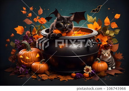 halloween cat with Jack o' lantern 106743966