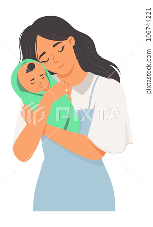 Loving mother cuddling newborn baby portrait Loving mother cuddling newborn baby portrait 106744221